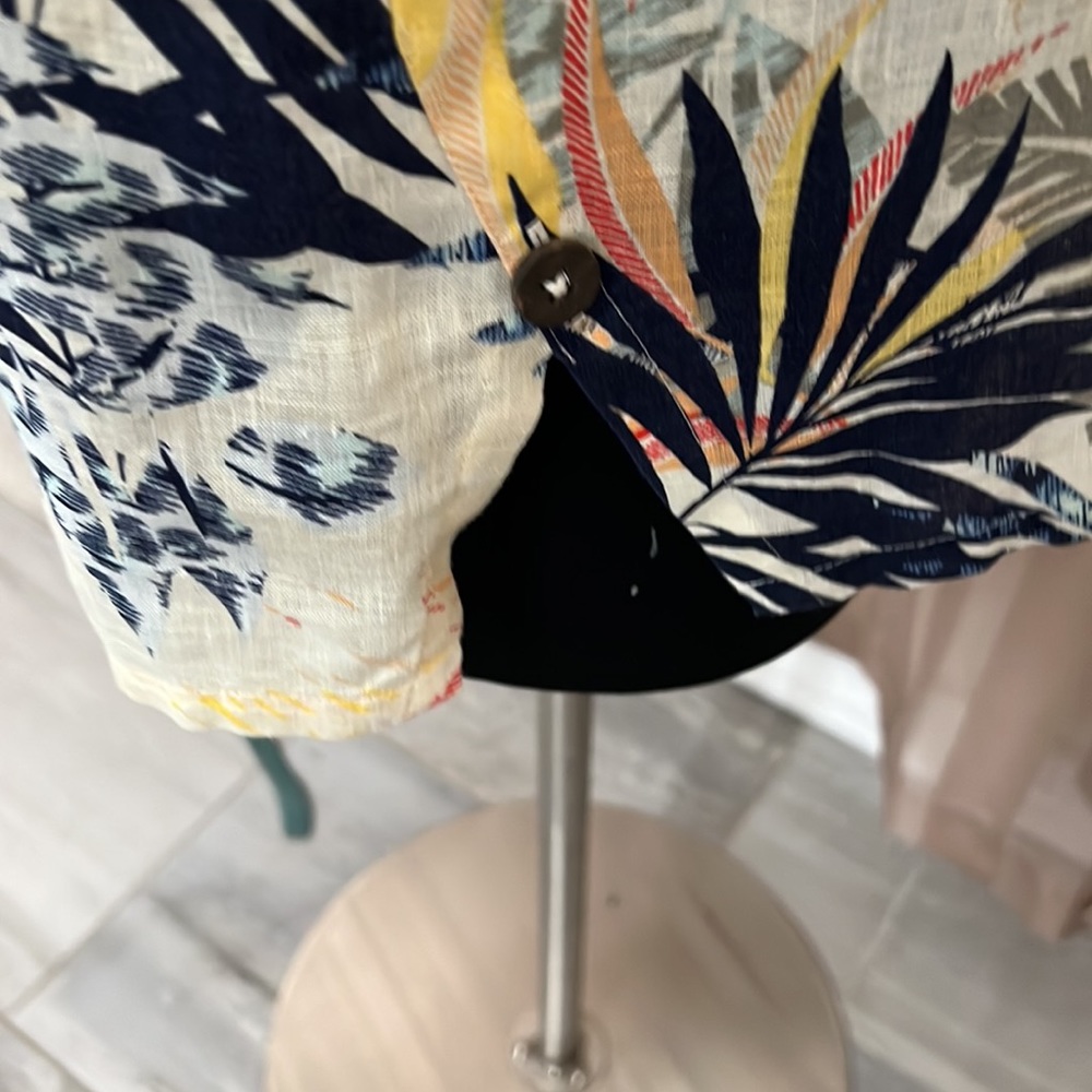 Chico's Boatneck Tropical Leaf Tunic in Navy, Yellow, Pink, Cream - Picture 4 of 5